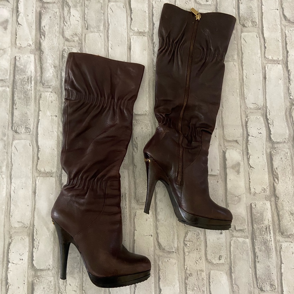 Michael Kors distressed leather knee high boots